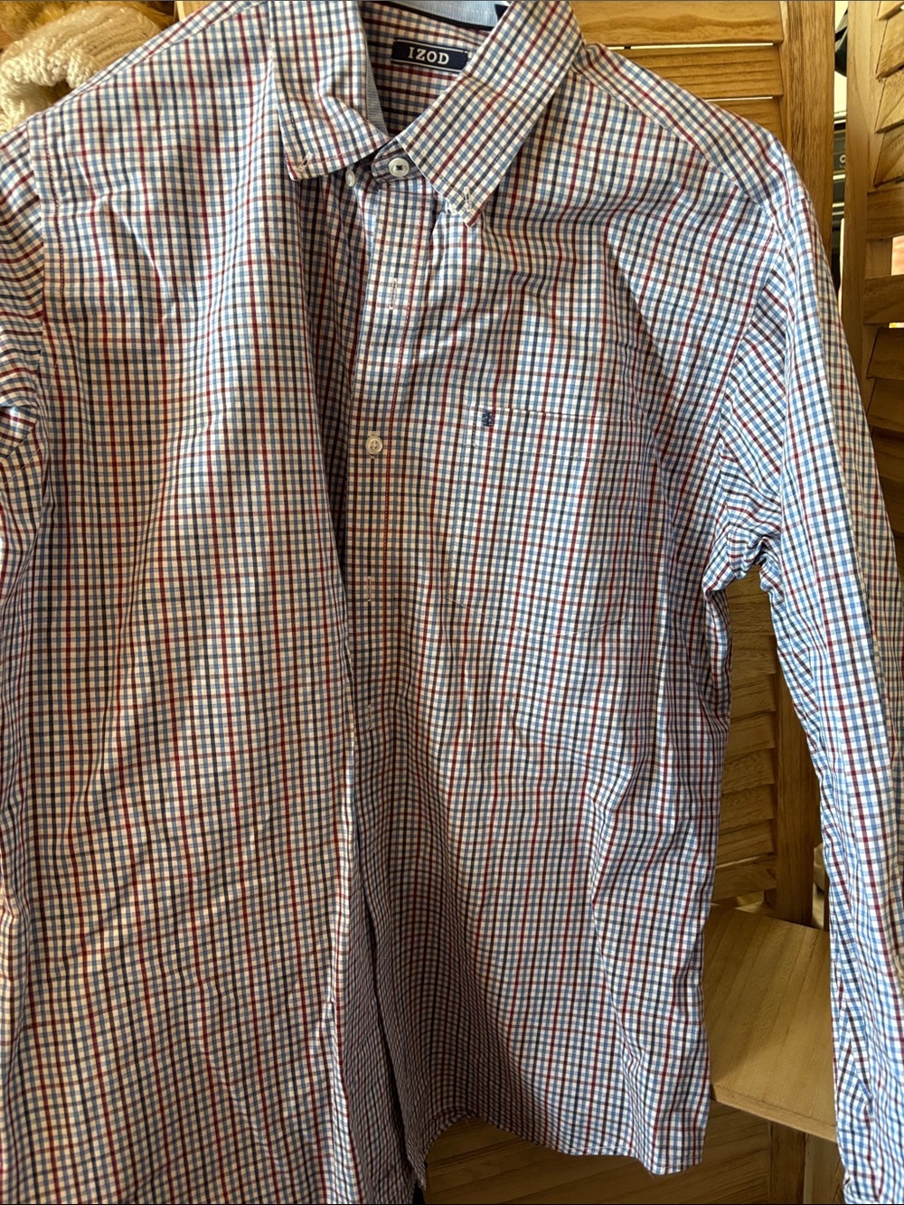 Izod Men's Red, Blue & White Check Button-Down Shirt NWOT Large